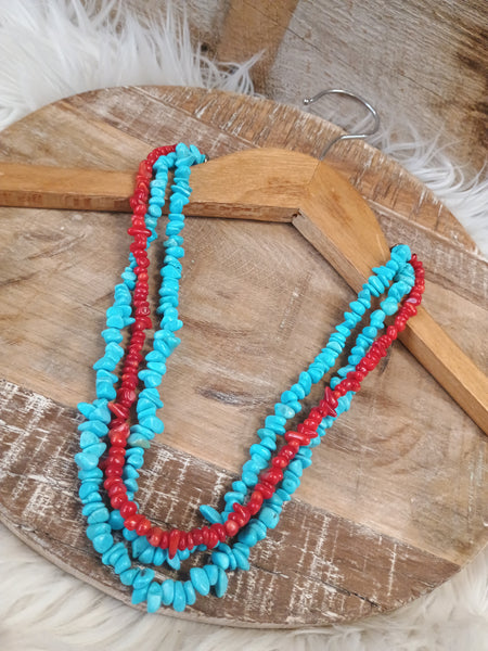 The Pieces There Red and Turquoise Necklace