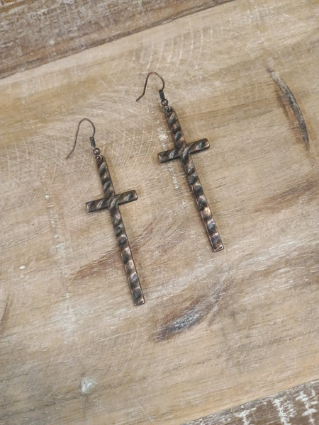 The Long Way Cross Copper Earrings