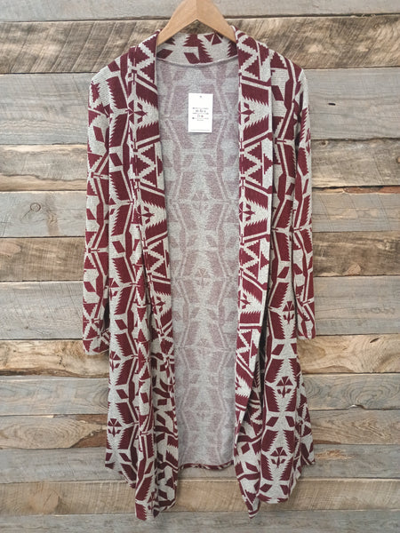 The Aztec Start Burgundy Cardigan