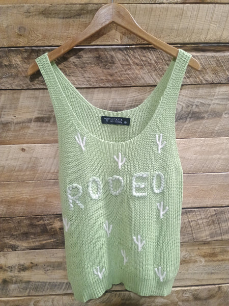 The Rodeo Cactus Embroidered Sage Tank Top