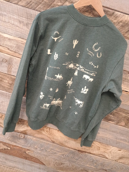 The Western All Over Mineral Olive Sweatshirt