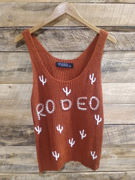 The Rodeo Cactus Embroidered Camel Tank Top