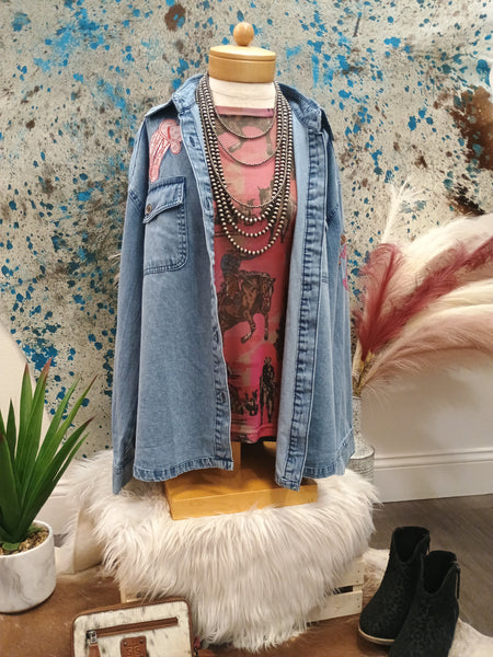 The Giddy Up Embroidery Denim Top Jacket