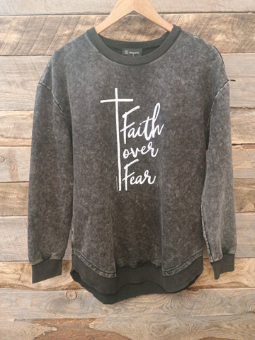 The Faith Over Fear Charcoal Acid Wash Sweatshirt