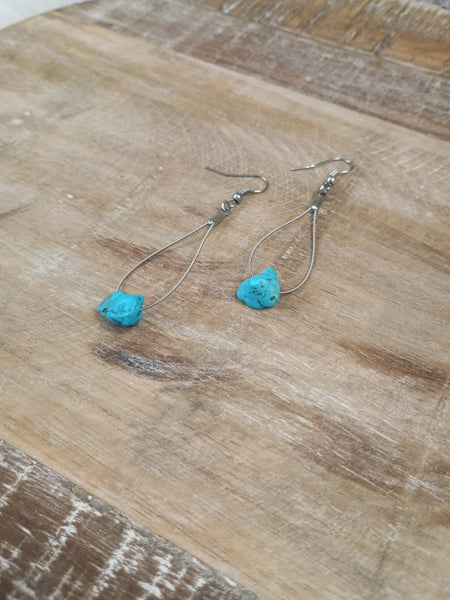 The Single Stone Turquoise Teardrop Earrings