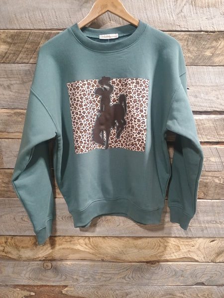 The Come Here Leopard Bronc Basil Sweatshirt
