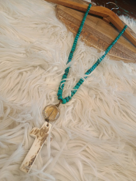 The Day Bone Cross Turquoise Necklace