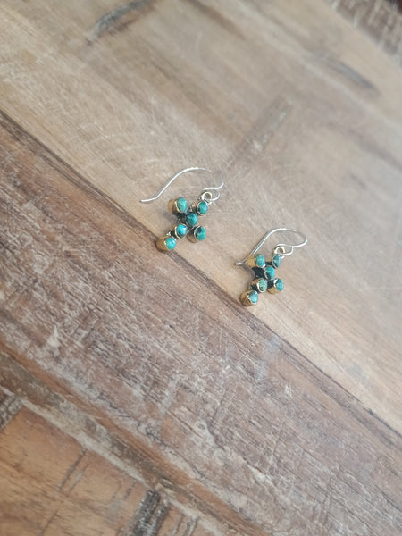 The Simple Cross Dangle Turquoise & Brass Earrings