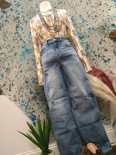 The Kayla High Rise Wide Leg Vintage Wash Jeans