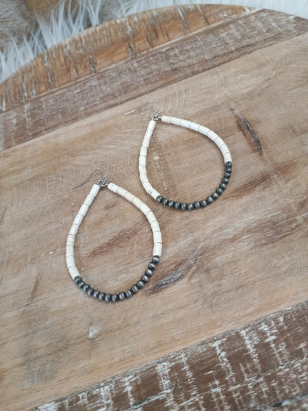 The Bone and Silver Tear Drop Hoop Earrings