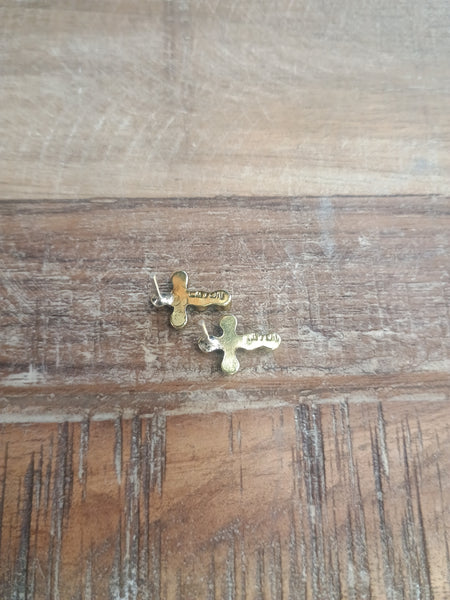 The Simple Cross Stud Turquoise & Brass Earrings
