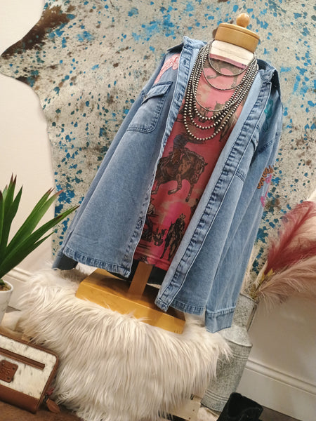 The Giddy Up Embroidery Denim Top Jacket