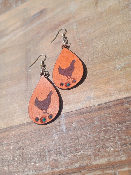 The Chicken Large Teardrop Leather Earrings