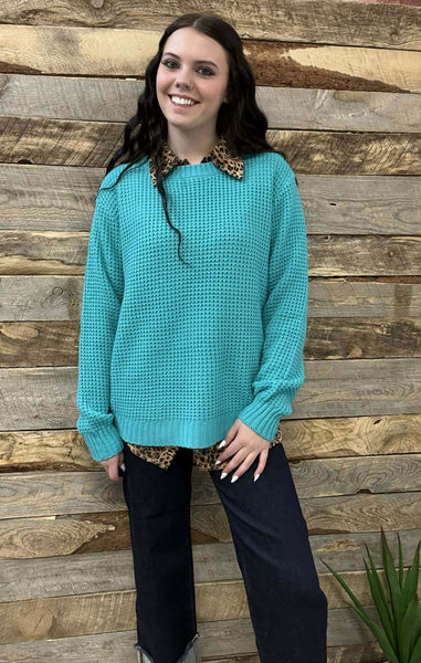 The Come There Turquoise Sweater
