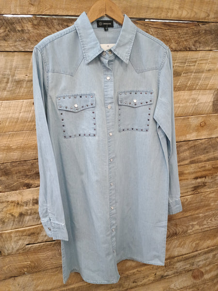 The Studded Pearl Denim Top Jacket Dress