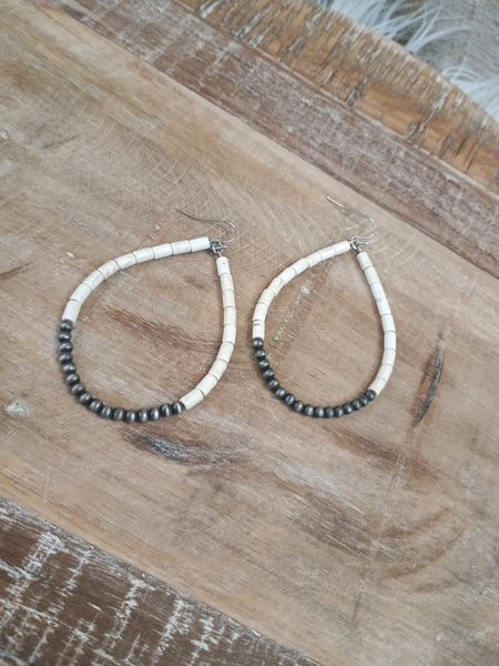 The Bone and Silver Tear Drop Hoop Earrings