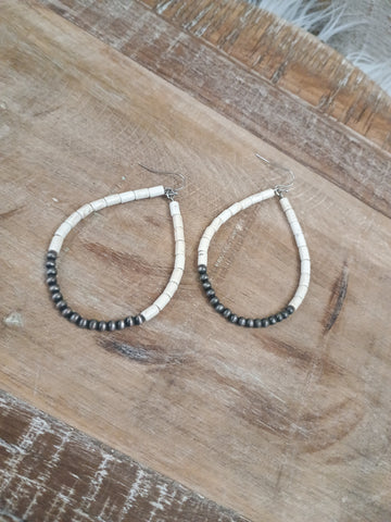 The Bone and Silver Tear Drop Hoop Earrings