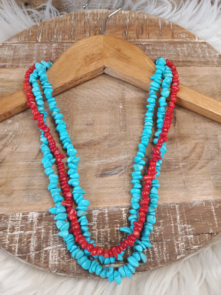 The Pieces There Red and Turquoise Necklace