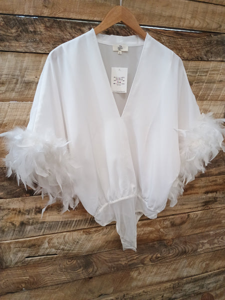 The Fun Feathers White Body Suit Top
