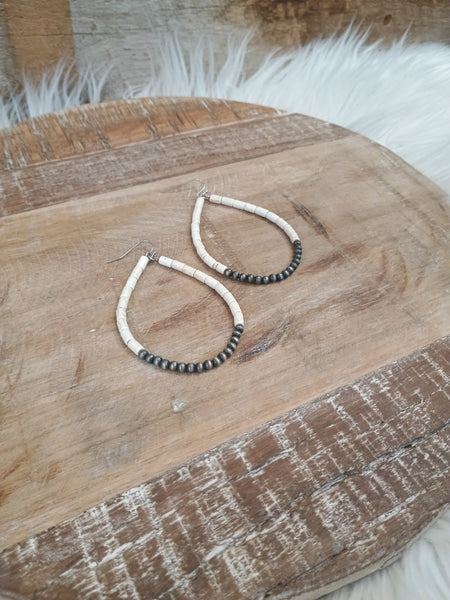 The Bone and Silver Tear Drop Hoop Earrings
