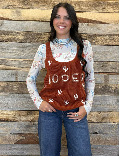 The Rodeo Cactus Embroidered Camel Tank Top