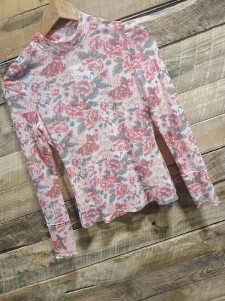 The Floral White Mesh Top