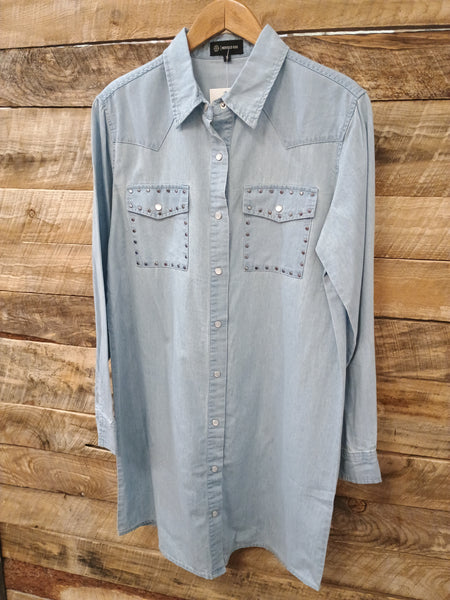 The Studded Pearl Denim Top Jacket Dress