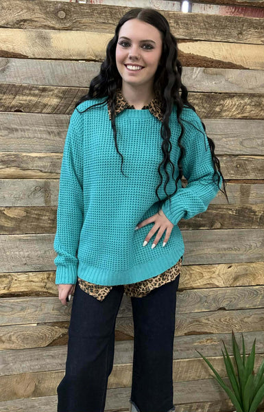 The Come There Turquoise Sweater