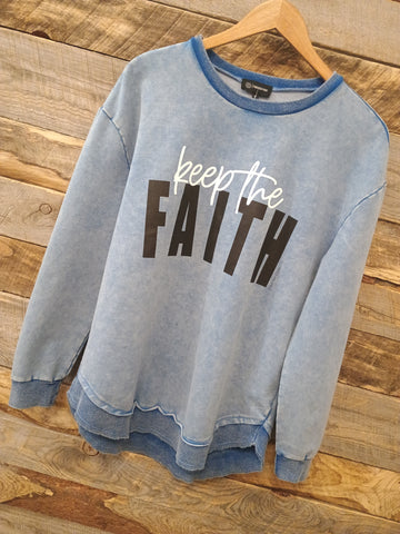 The Keep The Faith Blue Acid Wash Sweatshirt