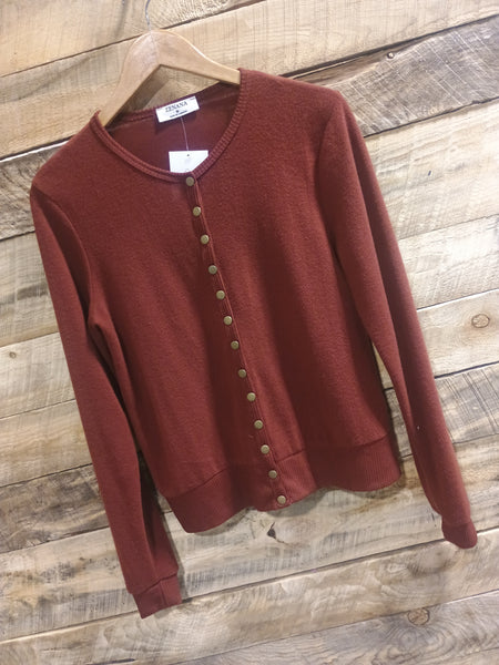 The Snap Button Sweater Rust Long Sleeve Cardigan