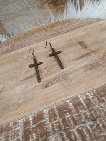 The Long Way Cross Copper Earrings