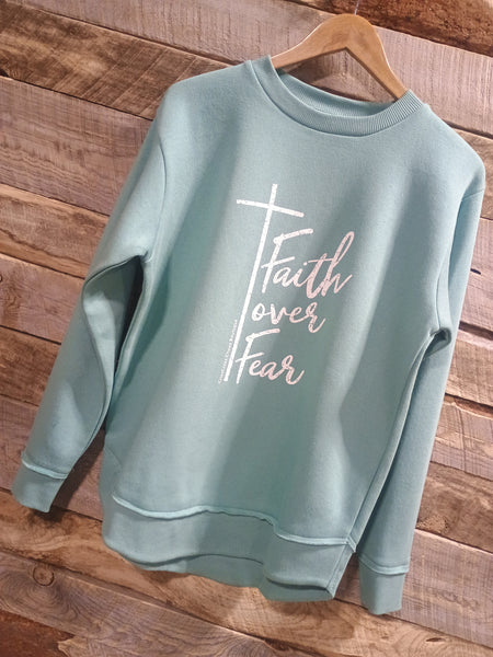 The Faith Over Fear Perfect Cut Teal Sweatshirt