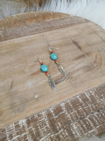 The Real Time Turquoise and Feathers Earrings