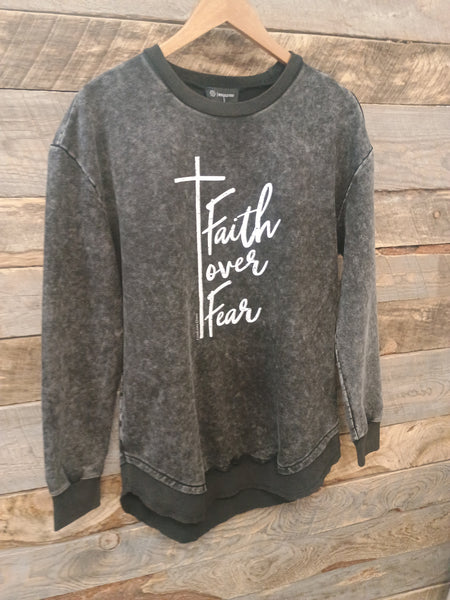 The Faith Over Fear Charcoal Acid Wash Sweatshirt