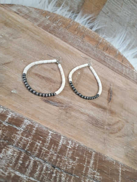 The Bone and Silver Tear Drop Hoop Earrings