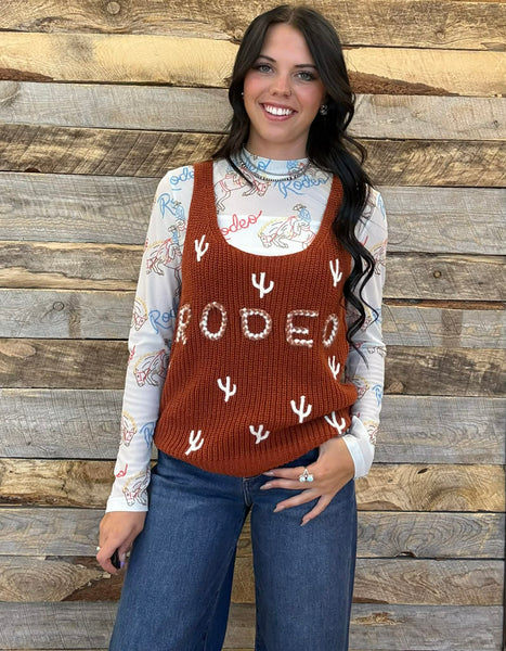 The Rodeo Cactus Embroidered Camel Tank Top