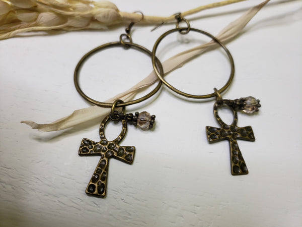 The Cross This Way Brass Earrings
