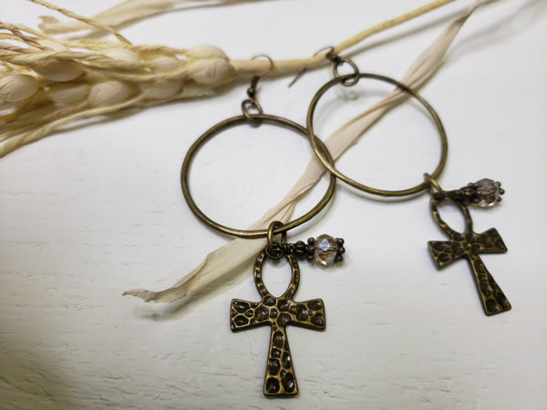 The Cross This Way Brass Earrings