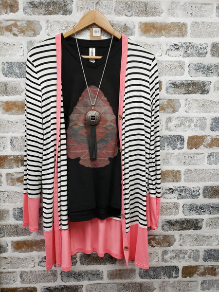 The Coral Striped Cardigan