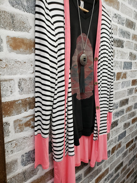 The Coral Striped Cardigan
