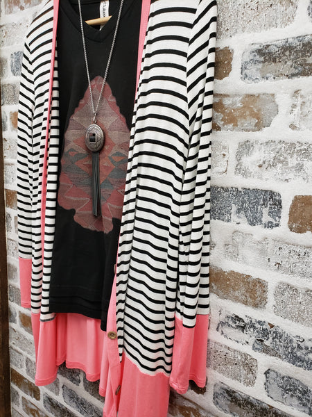 The Coral Striped Cardigan