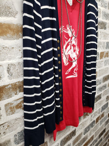 Come This Way Navy Striped Cardigan
