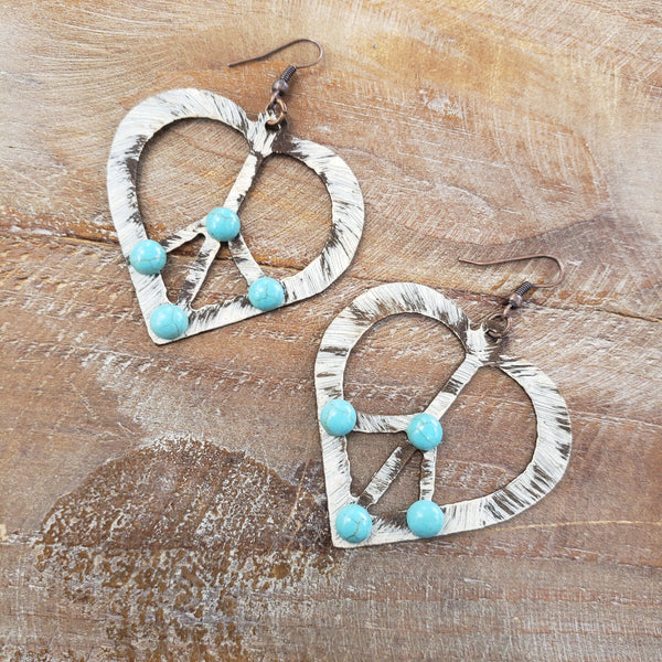 The Hearts and Peace Turquoise Earrings