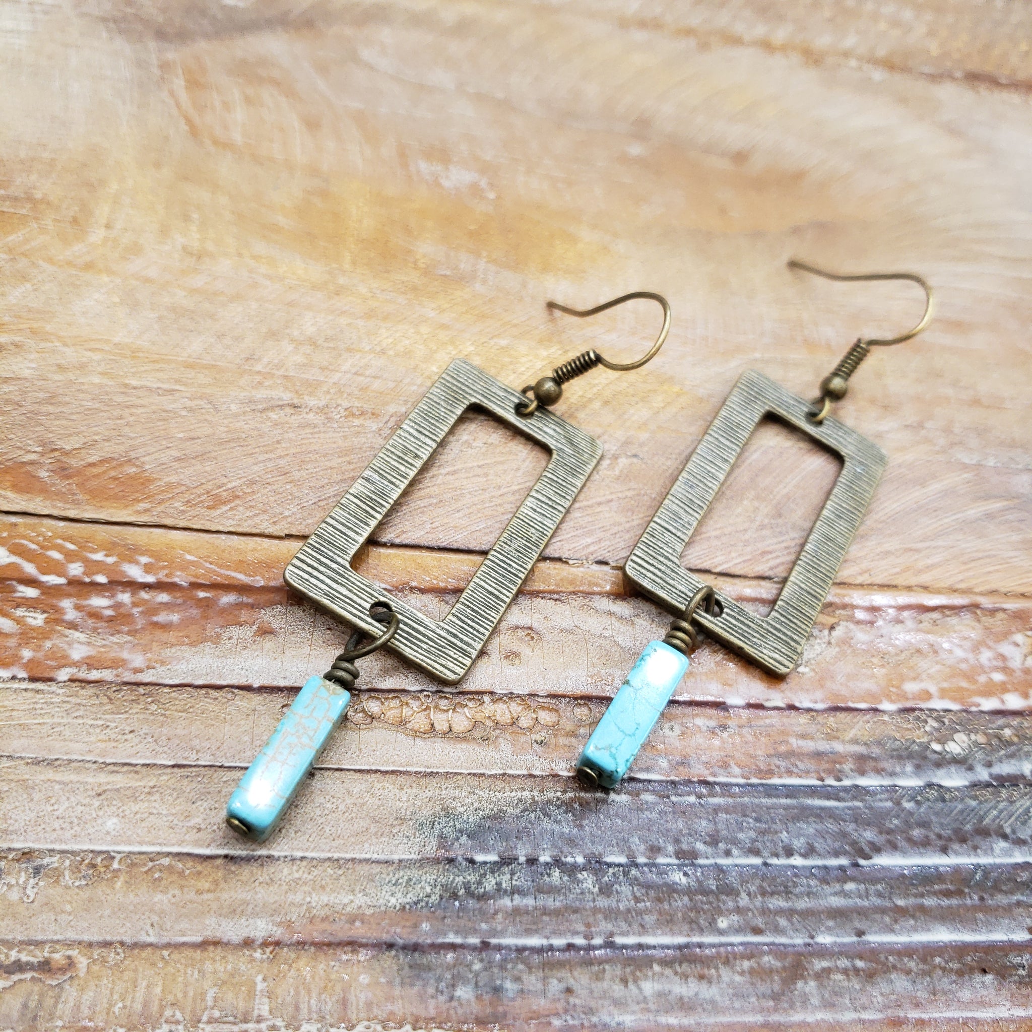 The Way Here Brass Turquoise Earrings