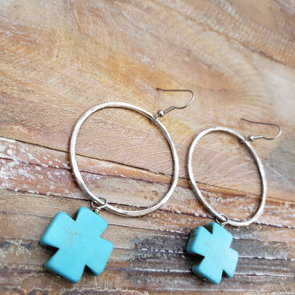 The Might Be Turquoise Cross Earrings
