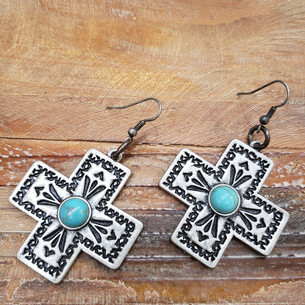 The Silver Cross Turquoise Earrings