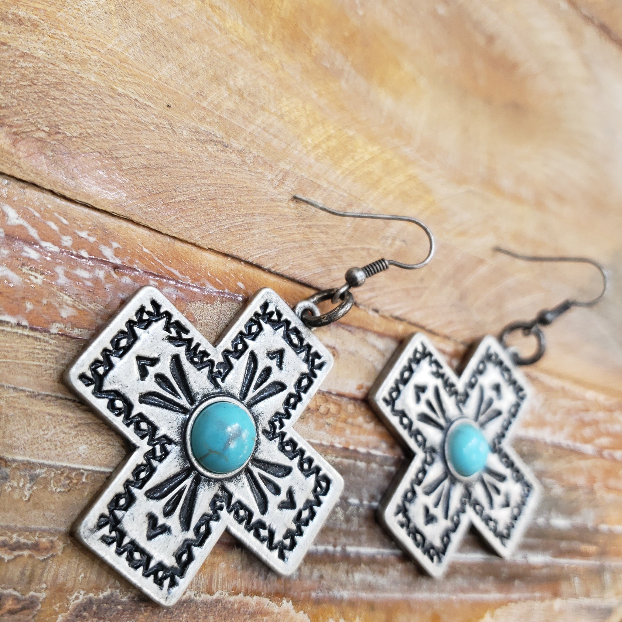 The Silver Cross Turquoise Earrings