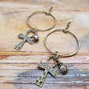 The Cross This Way Brass Earrings
