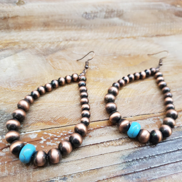 The Tear Drop Copper And Turquoise Earrings