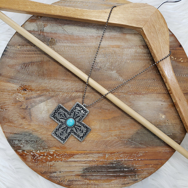 The Silver Cross Turquoise Necklace